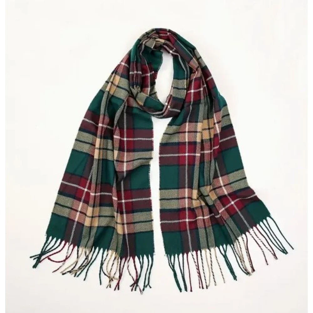 Women's Plaid Scarf with tassels 12x37in soft